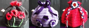 Handmade crochet tea cosies