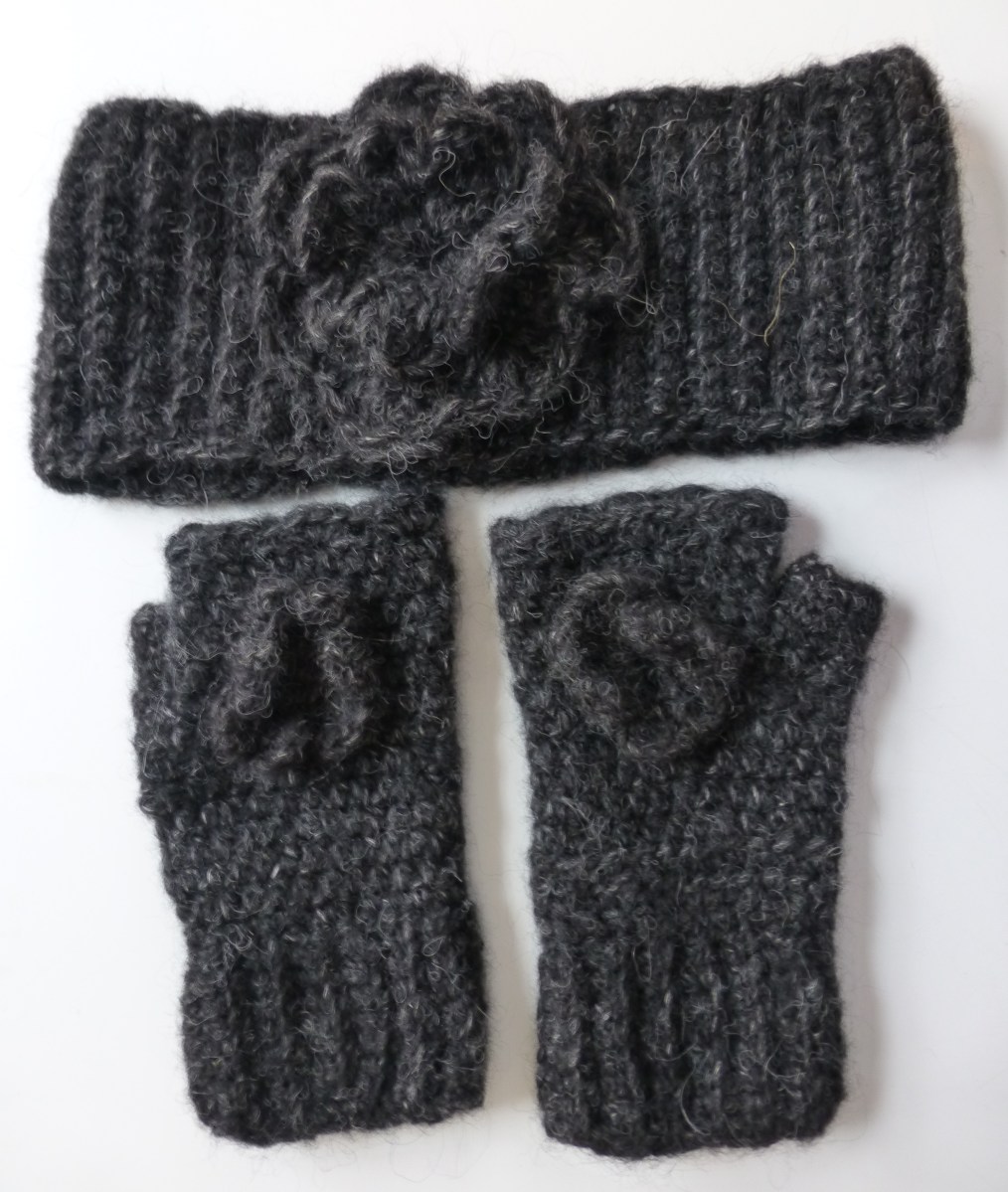 Quirky Purple wrist warmers and head warmer